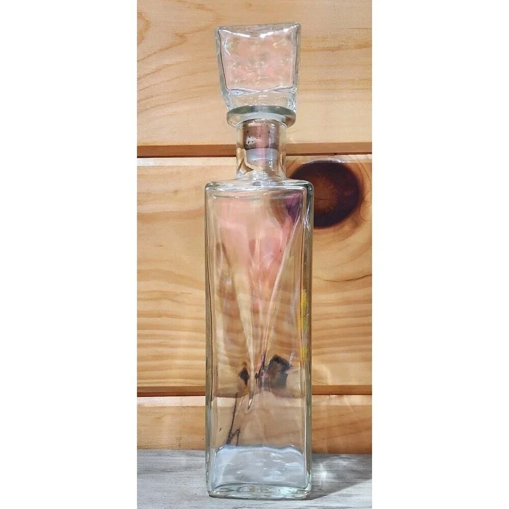 Vintage Whisky Decanter Bottle Clear Glass Corked Stopper 11